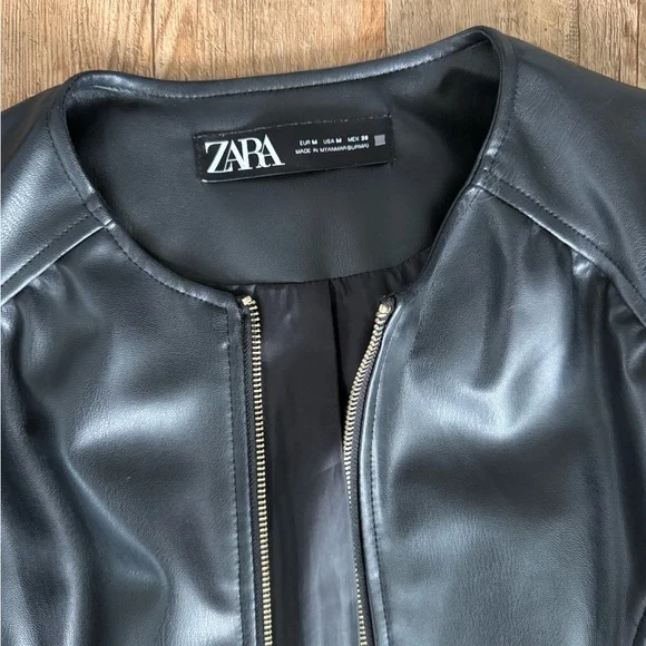 Zara Black Faux Leather Women's Blazer - Picture 3 of 6